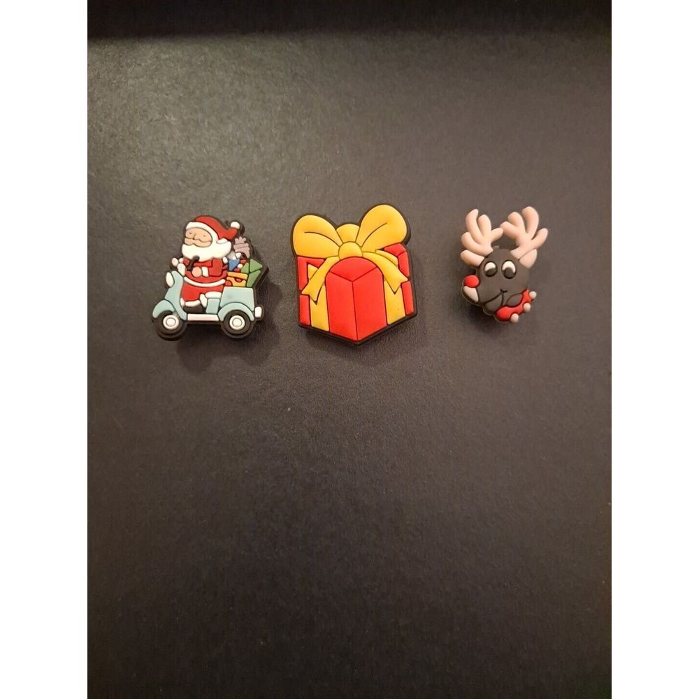 Lot Of 3 Christmas Holiday Themed Croc Charm Jibz Reindeer, Gift, Santa‎